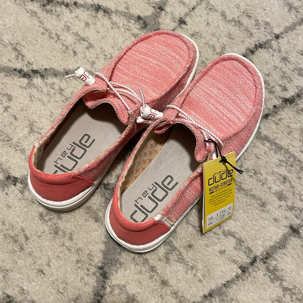 Pink/Salmon Hey Dude shoes
